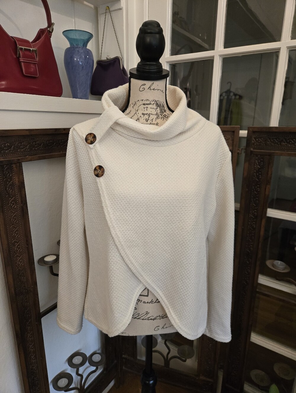 3 For $20: Quilted Cowl-Neck Tulip Sweater, Sz M/L